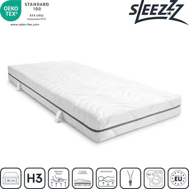 7 Zonen Viskoelastik-Matratze Sleezzz Smart 90 x 200 cm, Höhe 18 cm, Härtegrad H3 mit Air Memoryschaum + CloudComfort Basic Mikrofaser Kopfkissen 80 x 80 cm