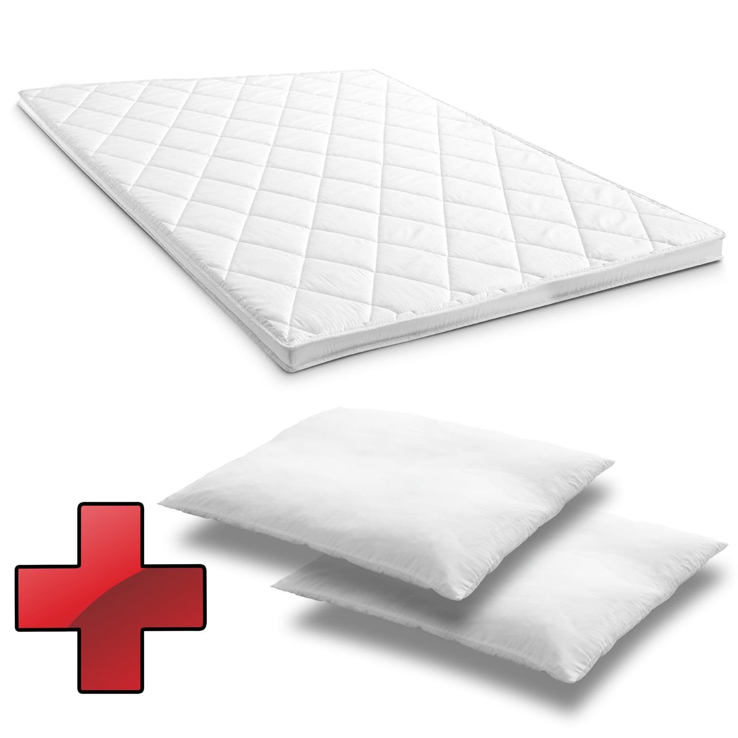 T6 Topper 180 x 200 cm H3 + 2 CloudComfort Basic Mikrofaser Kopfkissen 80 x 80 cm