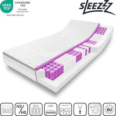 7 Zonen ergonomische Taschenfederkernmatratze Sleezzz Diamond T1000 100 x 200 cm, Höhe 23 cm, Härtegrad H2/H3, 1000 Federn/2m²