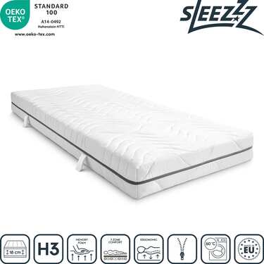 7 Zonen Viskoelastik-Matratze Sleezzz Smart 90 x 200 cm, Höhe 18 cm, Härtegrad H3 mit Air Memoryschaum + Sleezzz® Smart Kuscheldecke 140 x 200 cm