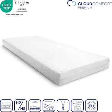 Premium 7-Zonen Matratze 100x200 cm CloudComfort, Höhe 15 cm, Härtegrad H2/H3