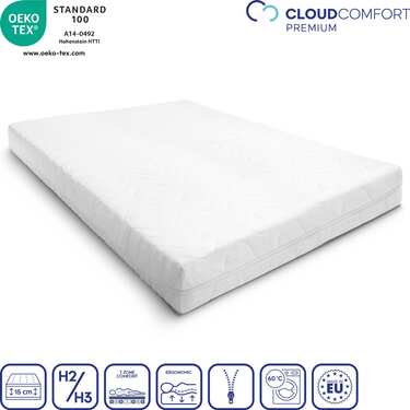 Premium 7-Zonen Matratze 180x200 cm CloudComfort, Höhe 15 cm, Härtegrad H2/H3