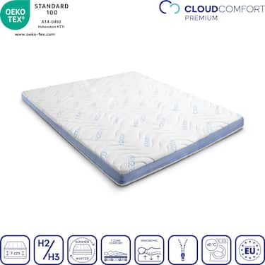 Cobertura de espuma fria CloudComfort Cool 120 x 200 cm H2/H3, altura 7 cm, nível de firmeza H2/H3, cobertura de 7 zonas com lado de verão e lado de inverno