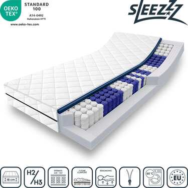 7 Zonen Taschenfederkernmatratze Sleezzz Superior 80 x 200 cm, Höhe 18 cm, Härtegrad H3