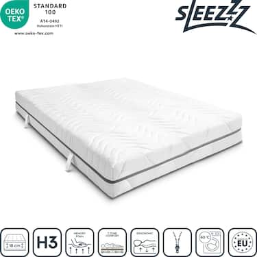 7 Zonen Viskoelastik-Matratze Sleezzz Smart 140 x 200 cm, Höhe 18 cm, Härtegrad H3 mit Air Memoryschaum + Sleezzz® Premium Gel-Kissen gratis
