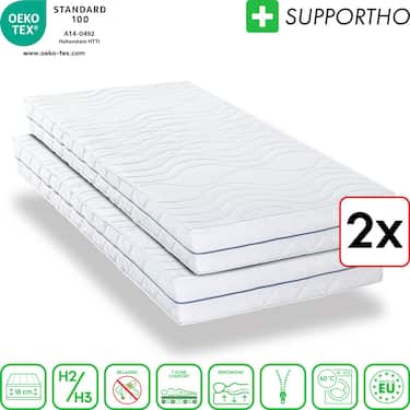 Dubbelbottnad ergonomisk madrass 90x200 cm 7-zoners Supportho Premium, höjd 18 cm, fasthetsnivå H2/H3, twin set