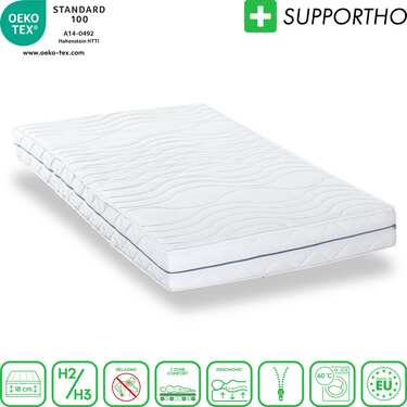 Orthopädische Matratze 140x200 cm 7-Zonen Supportho Premium, Höhe 18 cm, Härtegrad H2/H3 + Supportho Gel-Effekt Kissen 40 x 80 cm