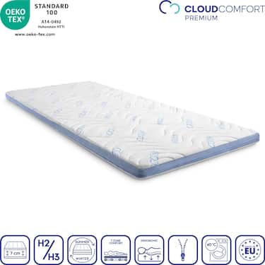 Kaltschaumtopper CloudComfort Cool 100 x 200 cm H2/H3, Höhe 7 cm, Härtegrad H2/H3, 7-Zonen Topper mit Sommer- und Winterseite
