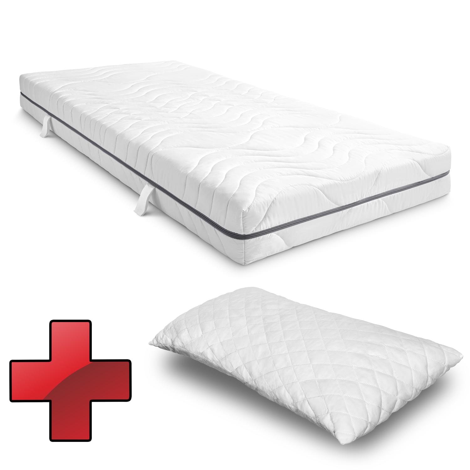 Sleezzz® Smart Matratze 90x200 cm + CloudComfort Basic Gel-Flocken Kissen 40x80 cm