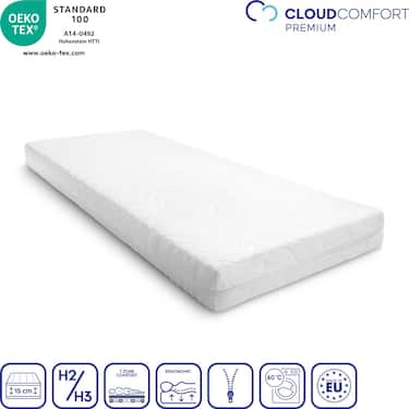 Premium 7-Zonen Matratze 80x200 cm CloudComfort, Höhe 15 cm, Härtegrad H2/H3