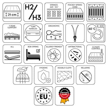 7 Zonen Taschenfederkernmatratze Sleezzz Smart 160 x 200 cm, Höhe 21 cm, Härtegrad H2/H3