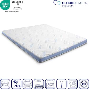 Kaltschaumtopper CloudComfort Cool 180 x 200 cm H2/H3, Höhe 7 cm, Härtegrad H2/H3, 7-Zonen Topper mit Sommer- und Winterseite