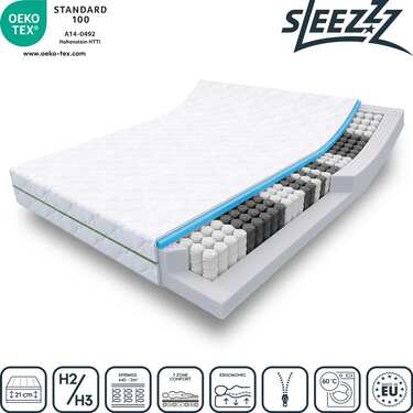 Colchão de molas ensacadas com núcleo de 7 zonas Sleezzz Smart 120 x 200 cm, altura 21 cm, nível de firmeza H2/H3