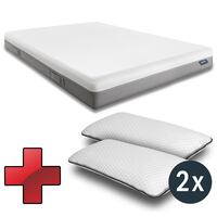 Viskoelastik-Matratze Sleezzz Premium 180 x 200 cm, Höhe 20 cm, Härtegrad H2/H3, mit Wendegriffen + 2 x Sleezzz® Smart höhenverstellbares Kissen