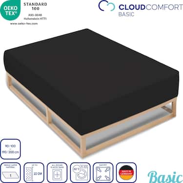 Komplekts ar 4 CloudComfort Basic ieliekamajām loksnēm, melnas, elastīgas, trikotāžas, 90 x 190 - 100 x 200 cm (4 gab.)