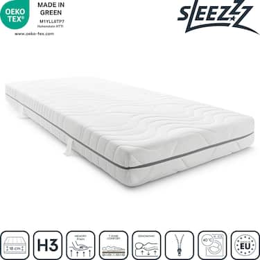 7 Zonen Viskoelastik-Matratze Sleezzz Smart 100 x 200 cm, Höhe 18 cm, Härtegrad H3 mit Air Memoryschaum