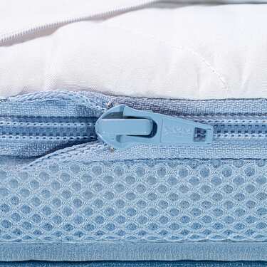 Kaltschaumtopper CloudComfort Cool 90 x 200 cm H2/H3, Höhe 7 cm, Härtegrad H2/H3, 7-Zonen Topper mit Sommer- und Winterseite + CloudComfort Basic Gel-Flocken Kissen 40 x 80 cm