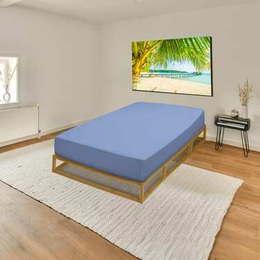 "CloudComfort Basic" pagrindinis paklodės lakštas, trikotažinis, elastingas, mėlynas, 120 x 200 cm