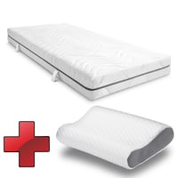 7 Zonen Viskoelastik-Matratze Sleezzz Smart 90 x 200 cm, Höhe 18 cm, Härtegrad H3 mit Air Memoryschaum + Sleezzz® Premium Memory-Effekt Kissen