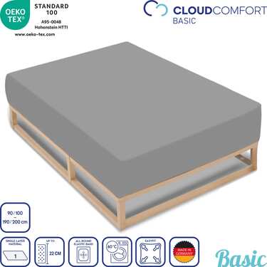 CloudComfort Basic fitted sheet jersey stretch silvergrå 90 x 190 - 100 x 200 cm