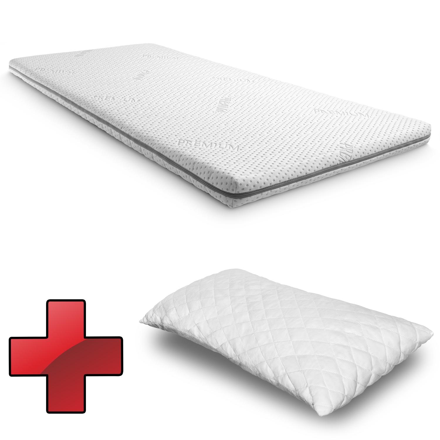 Supportho Premium Topper 80 x 200 cm H3 + CloudComfort Basic Gel-Flocken Kissen 40 x 80 cm