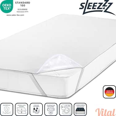 Sleezzz Vital nepremokavý molitanový chránič matraca s pevným napnutím 160 x 200 cm, chránič matraca zo 100 % bavlny v bielej farbe