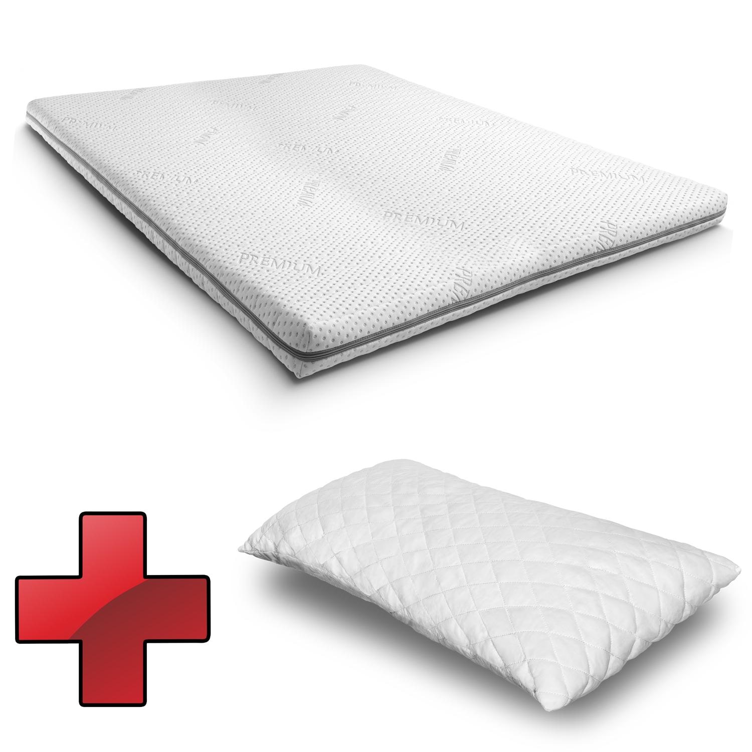 Supportho Premium Topper 120 x 200 cm H3 + CloudComfort Basic Gel-Flocken Kissen 40 x 80 cm