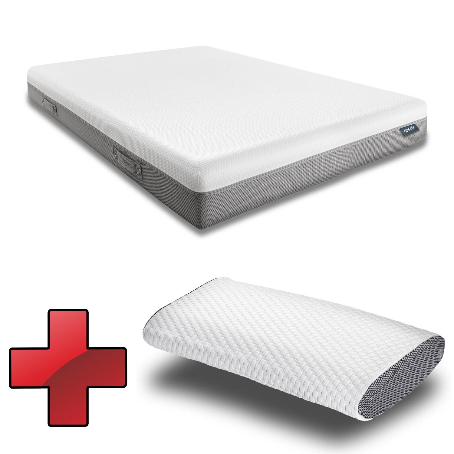 Sleezzz Premium viskoelastinen patja 140 x 200 cm, korkeus 20 cm, lujuusluokka H2/H3, käännettävillä kahvoilla + Sleezzz® Cool jäähdytystyyny.