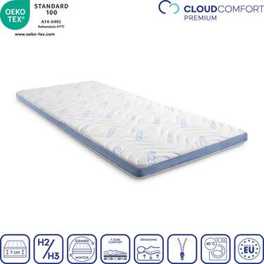 Kaltschaumtopper CloudComfort Cool 80 x 200 cm H2/H3, Höhe 7 cm, Härtegrad H2/H3, 7-Zonen Topper mit Sommer- und Winterseite