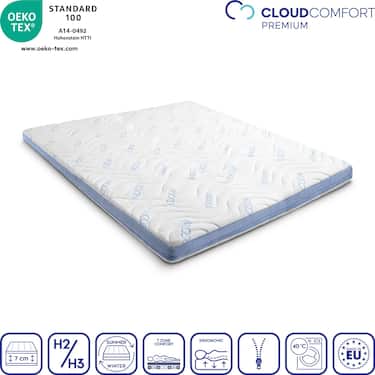 Kaltschaumtopper CloudComfort Cool 140 x 200 cm H2/H3, Höhe 7 cm, Härtegrad H2/H3, 7-Zonen Topper mit Sommer- und Winterseite