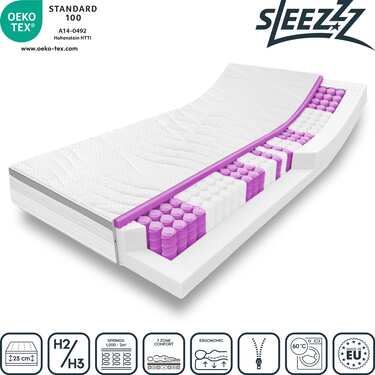 7-strefowy ergonomiczny materac kieszeniowy Sleezzz Diamond T1000 80 x 200 cm, wysokość 23 cm, poziom twardości H2/H3, 1000 sprężyn/2m²