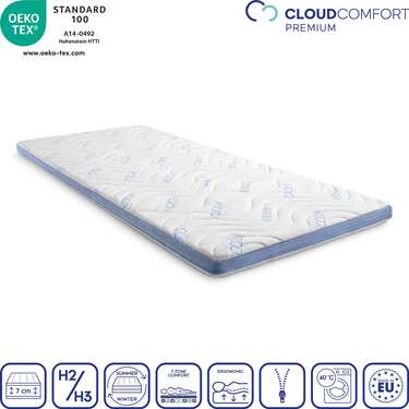 Kaltschaumtopper CloudComfort Cool 90 x 200 cm H2/H3, Höhe 7 cm, Härtegrad H2/H3, 7-Zonen Topper mit Sommer- und Winterseite