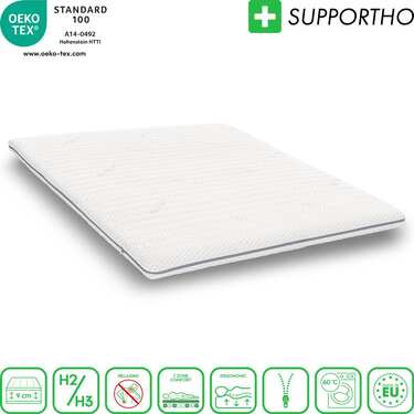 Supportho premium topper ze studené pěny 200 x 200 cm H3, výška 9 cm, stupeň tvrdosti H3 s antibakteriálním potahem