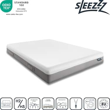 Colchão viscoelástico Sleezzz Premium 140 x 200 cm, altura 20 cm, nível de firmeza H2/H3, com pegas reversíveis + almofada de efeito refrescante Sleezzz® Cool
