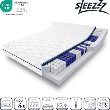 7 Zonen Taschenfederkernmatratze Sleezzz Superior 140 x 190 cm, Höhe 18 cm, Härtegrad H3