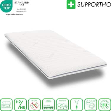 Kaltschaumtopper Supportho Premium Topper 80 x 200 cm H3, Höhe 9 cm, Härtegrad H3 mit antibakteriellem Bezug