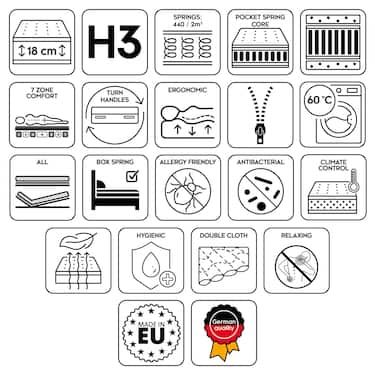 7 Zonen Taschenfederkernmatratze Sleezzz Superior 80 x 200 cm, Höhe 18 cm, Härtegrad H3