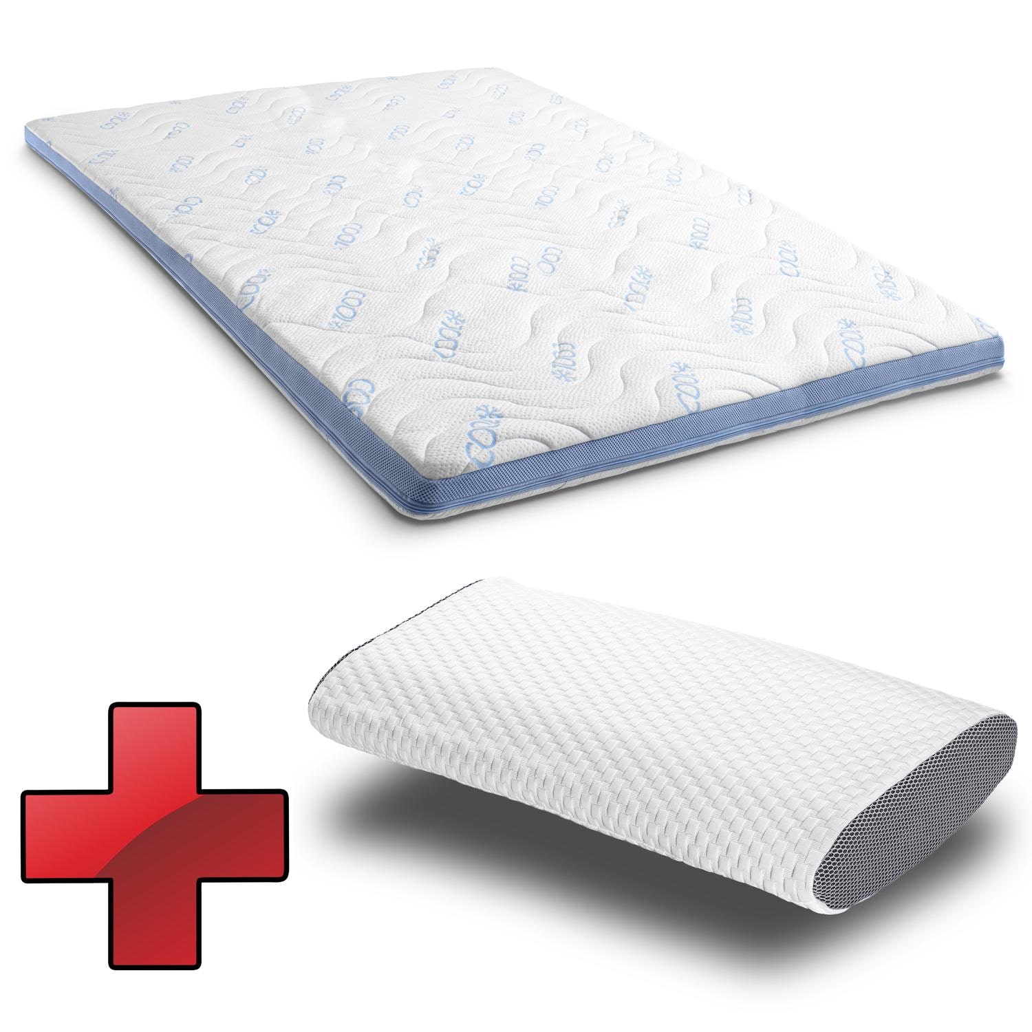 CloudComfort Cool Topper 160 x 200 cm H2/H3 + Sleezzz® Cool Kühl-Effekt Kissen