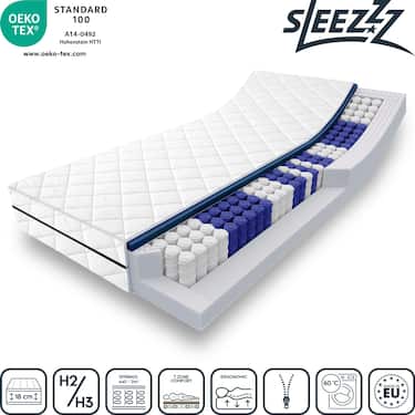 7 Zonen Taschenfederkernmatratze Sleezzz Smart 100 x 200 cm, Höhe 21 cm, Härtegrad H2/H3