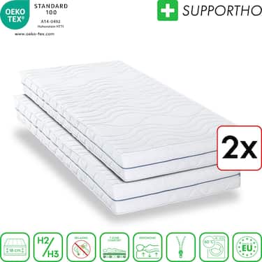 Çift kişilik ergonomik yatak 80x200 cm 7 bölgeli Supportho Premium, yükseklik 18 cm, sertlik seviyesi H2/H3 Twin